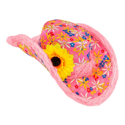 Chapeau Ibiza coloré avec bordure peluche et motifs fleuris