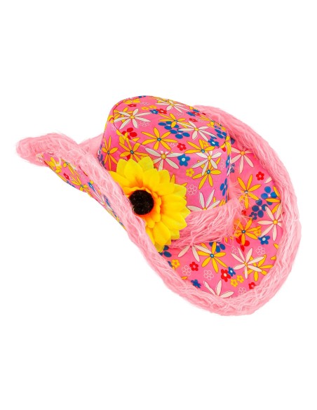 Chapeau Ibiza coloré avec bordure peluche et motifs fleuris