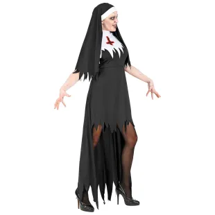 Robe noire de nonne horreur avec coiffe pour déguisement Halloween 2