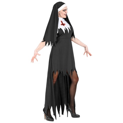 Robe noire de nonne horreur avec coiffe pour déguisement Halloween