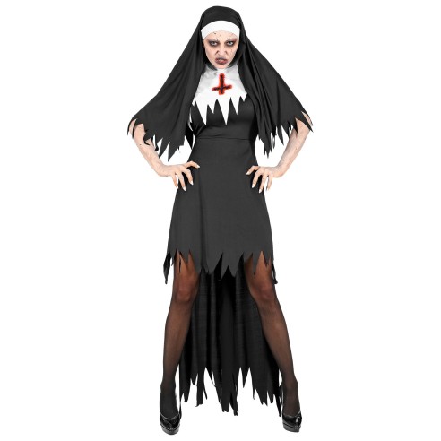 Robe noire de nonne horreur avec coiffe pour déguisement Halloween