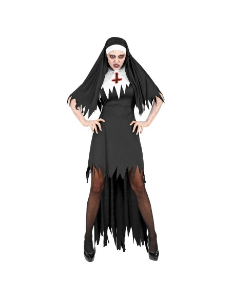 Robe noire de nonne horreur avec coiffe pour déguisement Halloween
