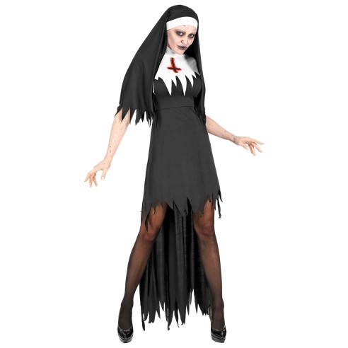 Robe noire de nonne horreur avec coiffe pour déguisement Halloween