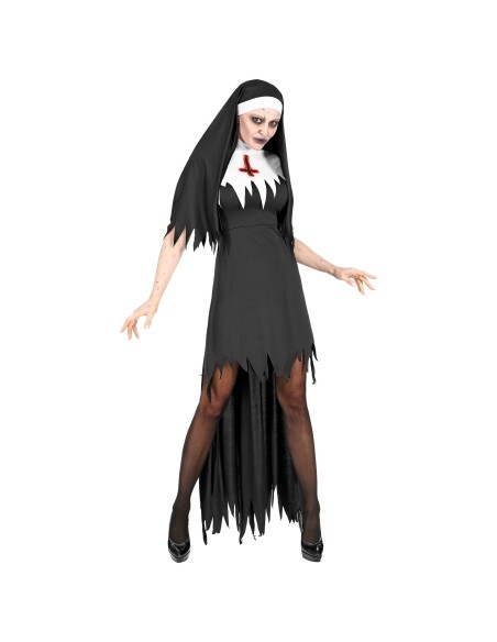 Robe noire de nonne horreur avec coiffe pour déguisement Halloween