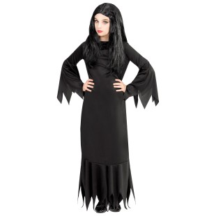 Robe noire Morticia Addams pour déguisement Halloween petite fille