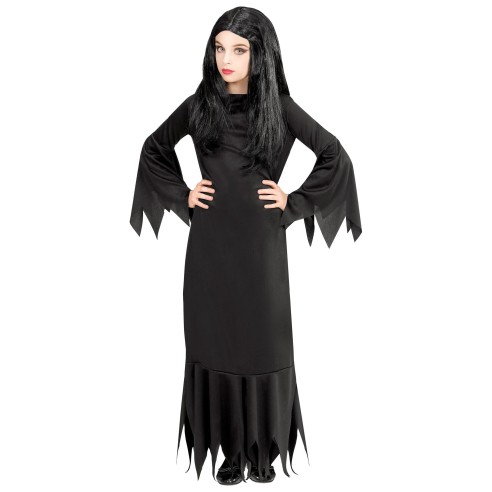 Robe noire Morticia Addams pour déguisement Halloween petite fille