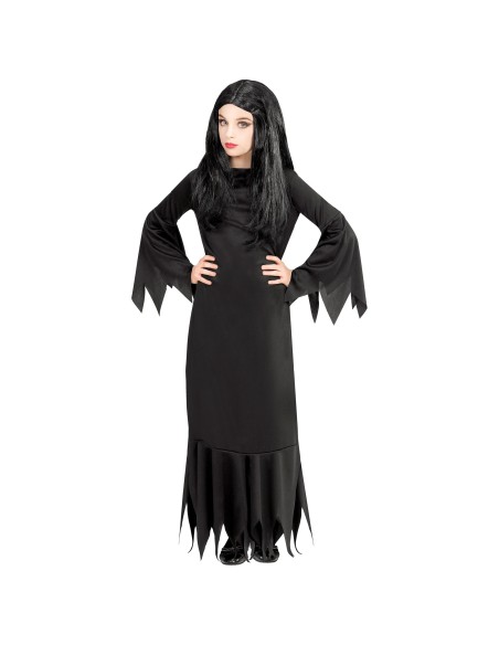 Robe noire Morticia Addams pour déguisement Halloween petite fille