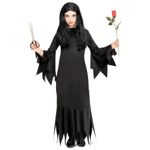 Robe noire Morticia Addams pour déguisement Halloween petite fille 2