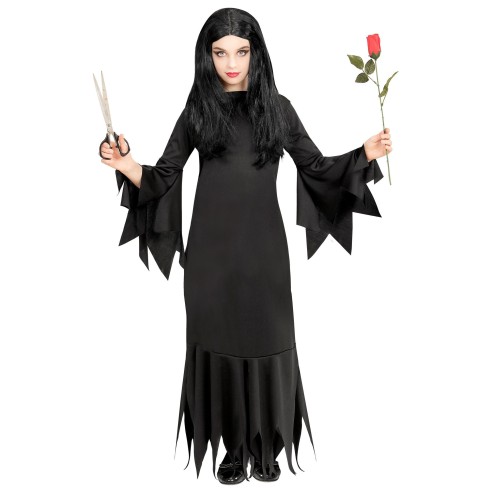 Robe noire Morticia Addams pour déguisement Halloween petite fille