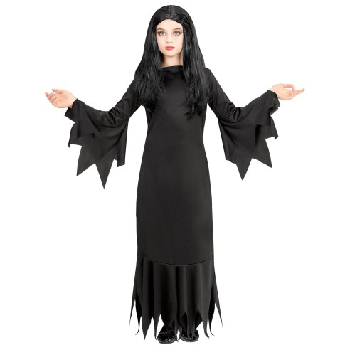 Robe noire Morticia Addams pour déguisement Halloween petite fille
