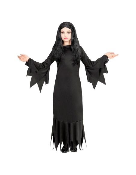 Robe noire Morticia Addams pour déguisement Halloween petite fille