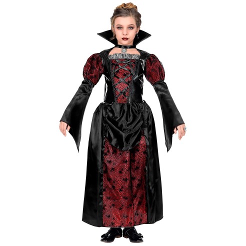 Déguisement robe de vampire rouge et noire pour fille à Halloween