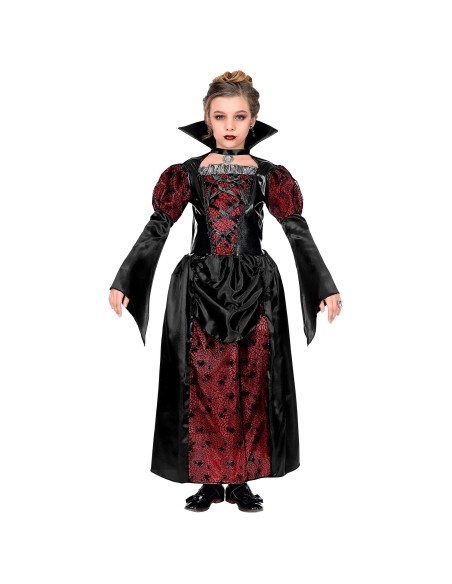 Déguisement robe de vampire rouge et noire pour fille à Halloween