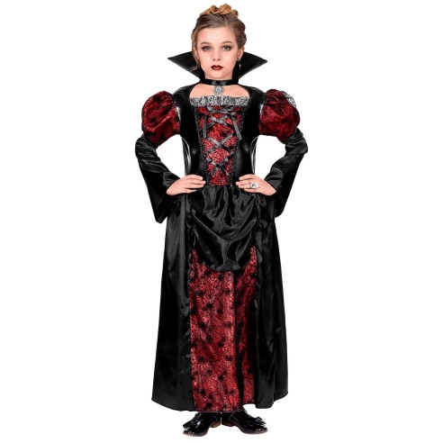 Déguisement robe de vampire rouge et noire pour fille à Halloween