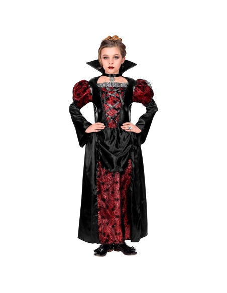 Déguisement robe de vampire rouge et noire pour fille à Halloween