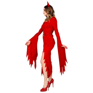 Déguisement robe de diablesse rouge avec ceinture et cornes de diable 2