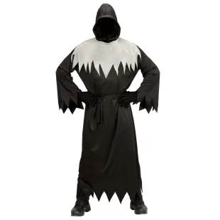 Déguisement tunique noire ghoul avec masque cachant le visage