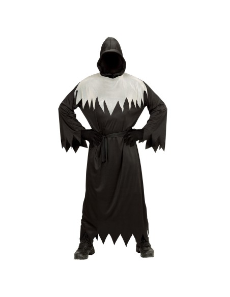 Déguisement tunique noire ghoul avec masque cachant le visage