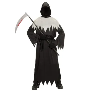 Déguisement tunique noire ghoul avec masque cachant le visage 2