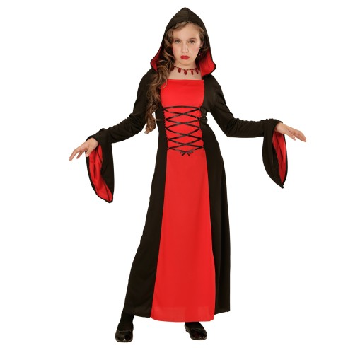 Déguisement robe gothique noire et rouge pour fille à Halloween