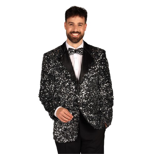 Location veste paillettes disco  homme argent