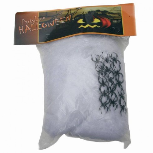 Toile d'araignée blanche 400g + 15 araignées - Décoration Halloween