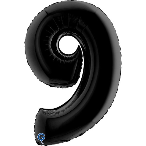 Ballon mylar chiffre 9 géant couleur noir air/hélium pour anniversaire