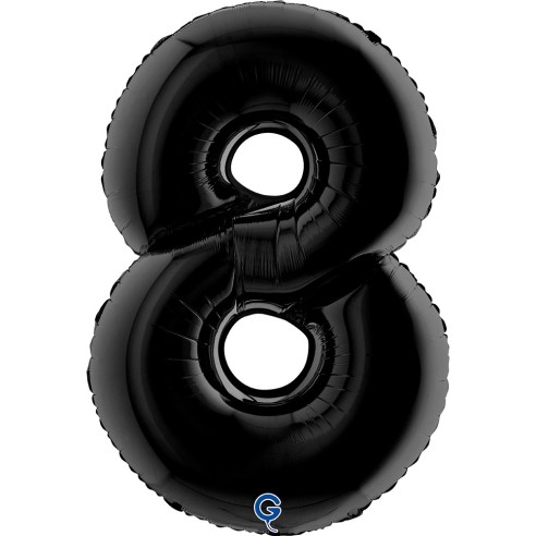 Ballon mylar chiffre 8 géant couleur noir air/hélium pour anniversaire