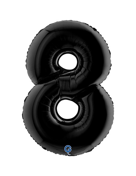Ballon mylar chiffre 8 géant couleur noir air/hélium pour anniversaire