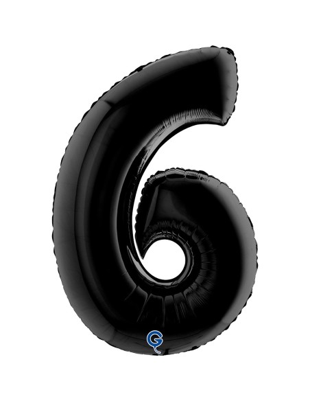 Ballon mylar chiffre 6 géant couleur noir air/hélium pour anniversaire