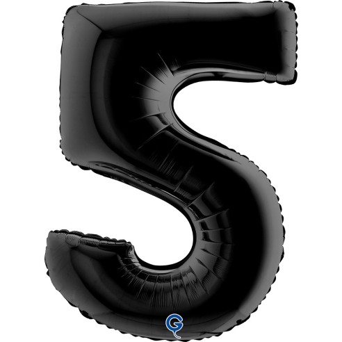 Ballon mylar chiffre 5 géant couleur noir air/hélium pour anniversaire
