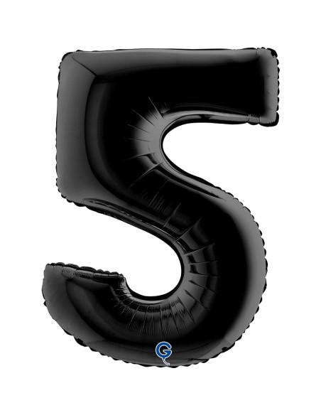 Ballon mylar chiffre 5 géant couleur noir air/hélium pour anniversaire