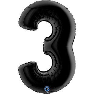 Ballon mylar chiffre 3 géant couleur noir air/hélium pour anniversaire
