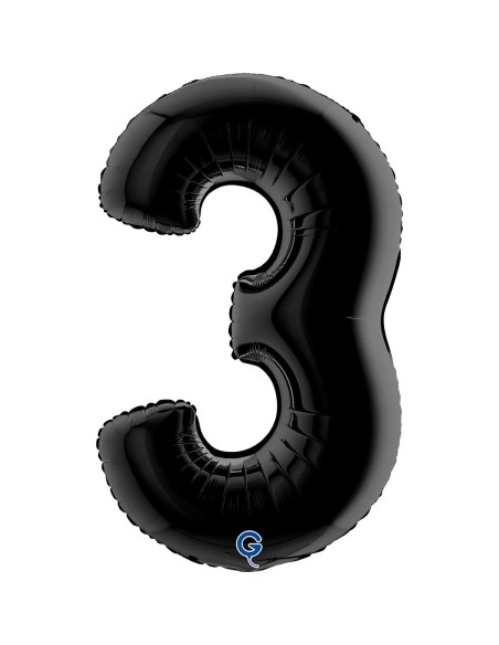 Ballon mylar chiffre 3 géant couleur noir air/hélium pour anniversaire