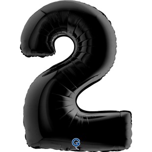 Ballon mylar chiffre 2 géant couleur noir air/hélium pour anniversaire