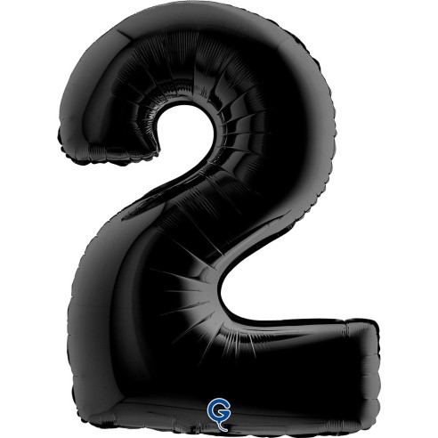 Ballon mylar chiffre 2 géant couleur noir air/hélium pour anniversaire