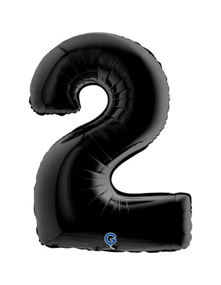 Ballon mylar chiffre 2 géant couleur noir air/hélium pour anniversaire