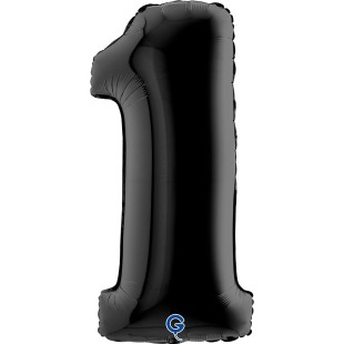 Ballon mylar chiffre 1 géant couleur noir air/hélium pour anniversaire