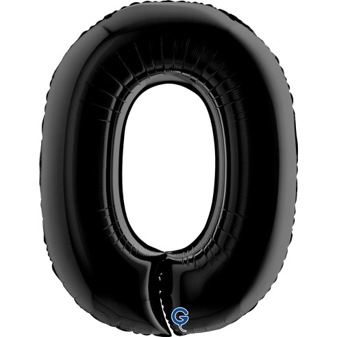 Ballon mylar chiffre 0 géant couleur noir air/hélium pour anniversaire