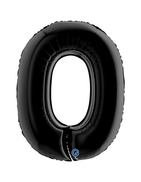 Ballon mylar chiffre 0 géant couleur noir air/hélium pour anniversaire