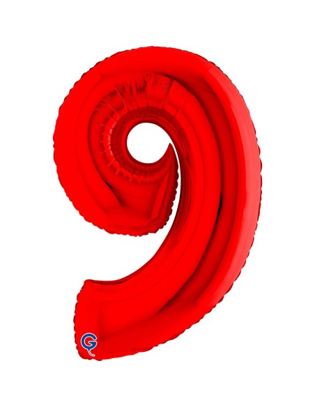 Ballon mylar chiffre 9 géant rouge air/hélium pour anniversaire