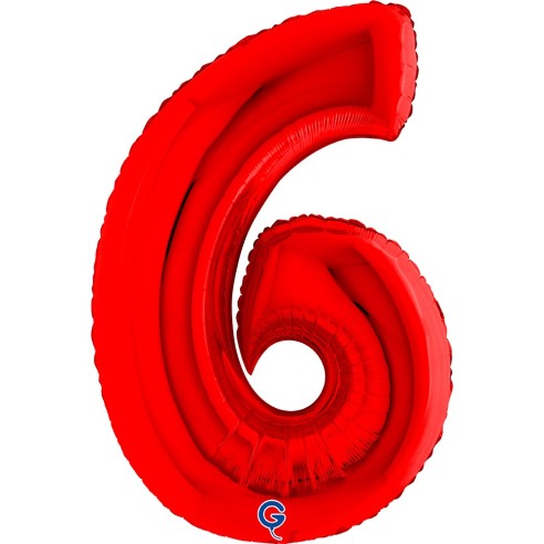 Ballon mylar chiffre 6 géant rouge air/hélium pour anniversaire