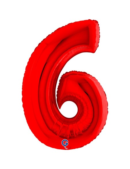 Ballon mylar chiffre 6 géant rouge air/hélium pour anniversaire