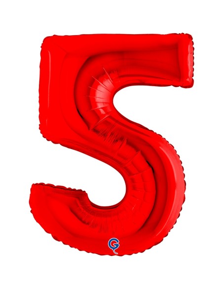 Ballon mylar chiffre 5 géant rouge air/hélium pour anniversaire