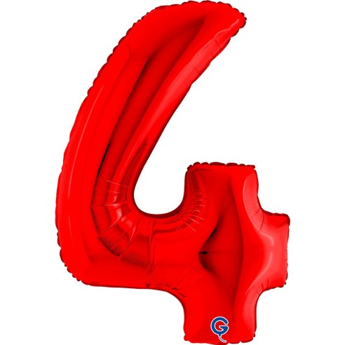 Ballon mylar chiffre 4 géant rouge air/hélium pour anniversaire