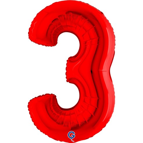 Ballon mylar chiffre 3 géant rouge air/hélium pour anniversaire