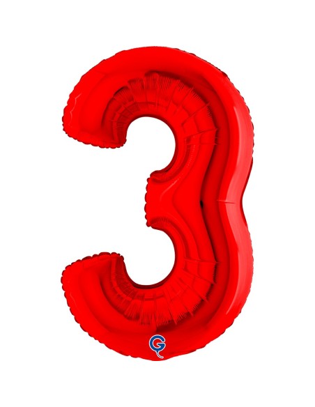Ballon mylar chiffre 3 géant rouge air/hélium pour anniversaire