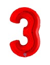 Ballon mylar chiffre 3 géant rouge air/hélium pour anniversaire