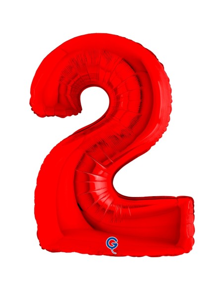 Ballon mylar chiffre 2 géant rouge air/hélium pour anniversaire