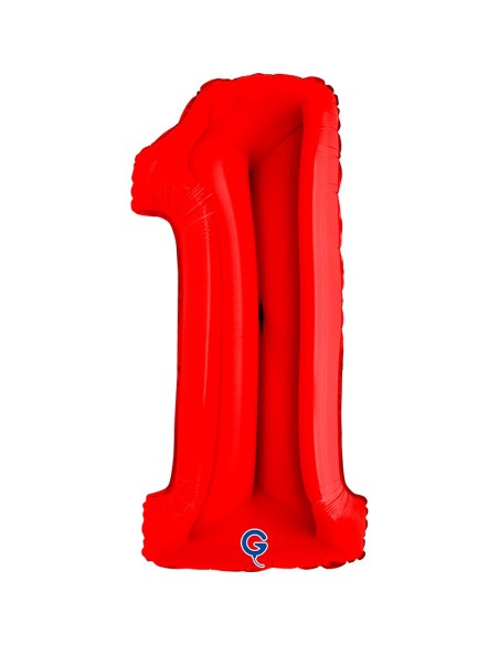 Ballon mylar chiffre 1 géant rouge air/hélium pour anniversaire